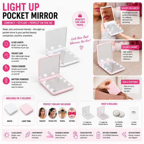 Led light pocket mirror - light,